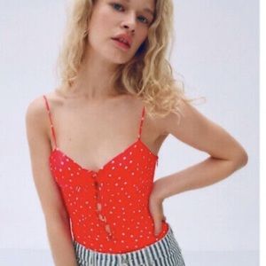 NWT Zara Red Star Printed Satin Effect Bodysuit